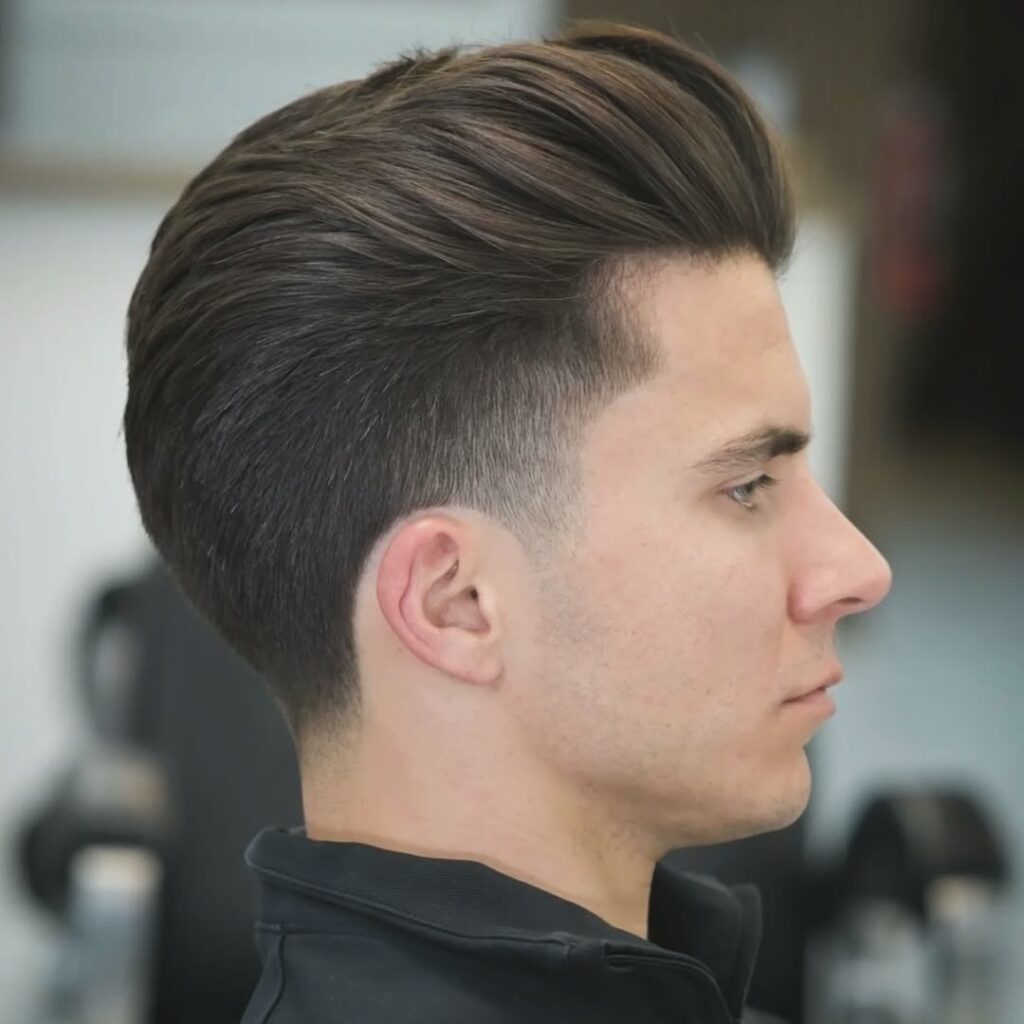 Medium length layered haircut with fade