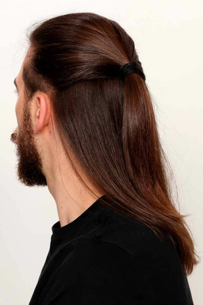 Straight sleek halfup hairstyle men