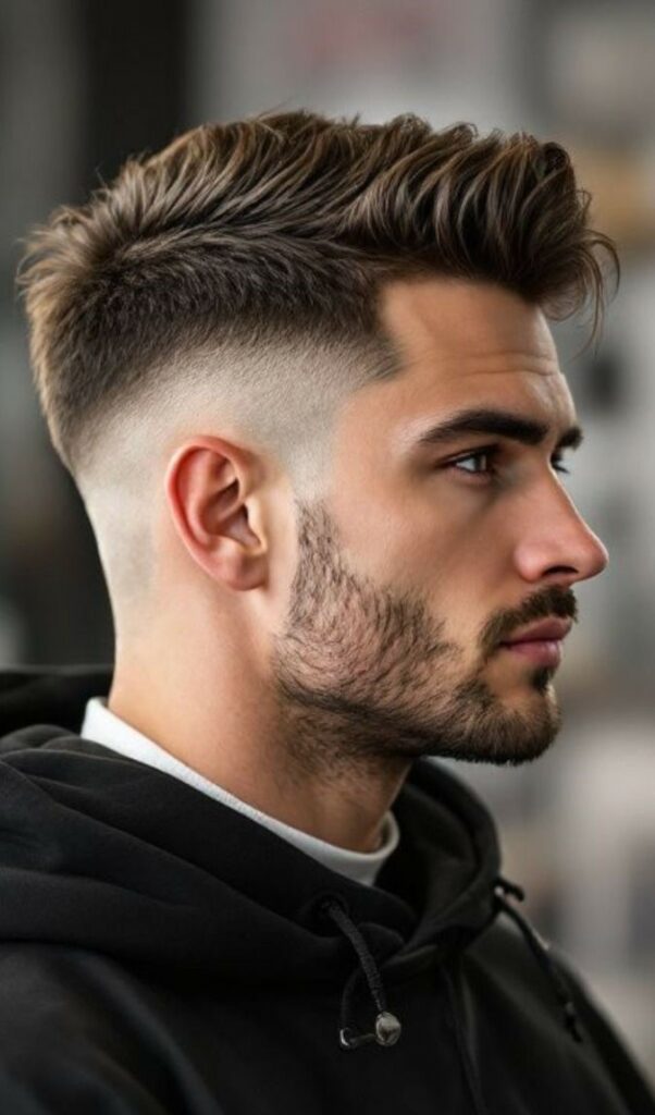 Skin fade with textured Quiff mens hairstyle
